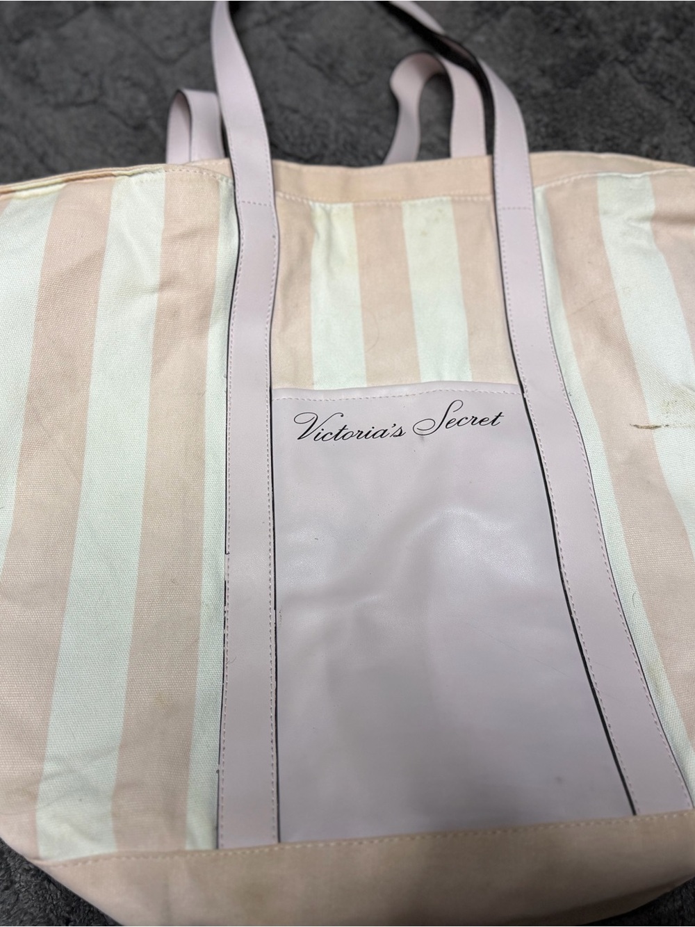Victoria's Secret Pink and Ivory Striped Canvas Tote